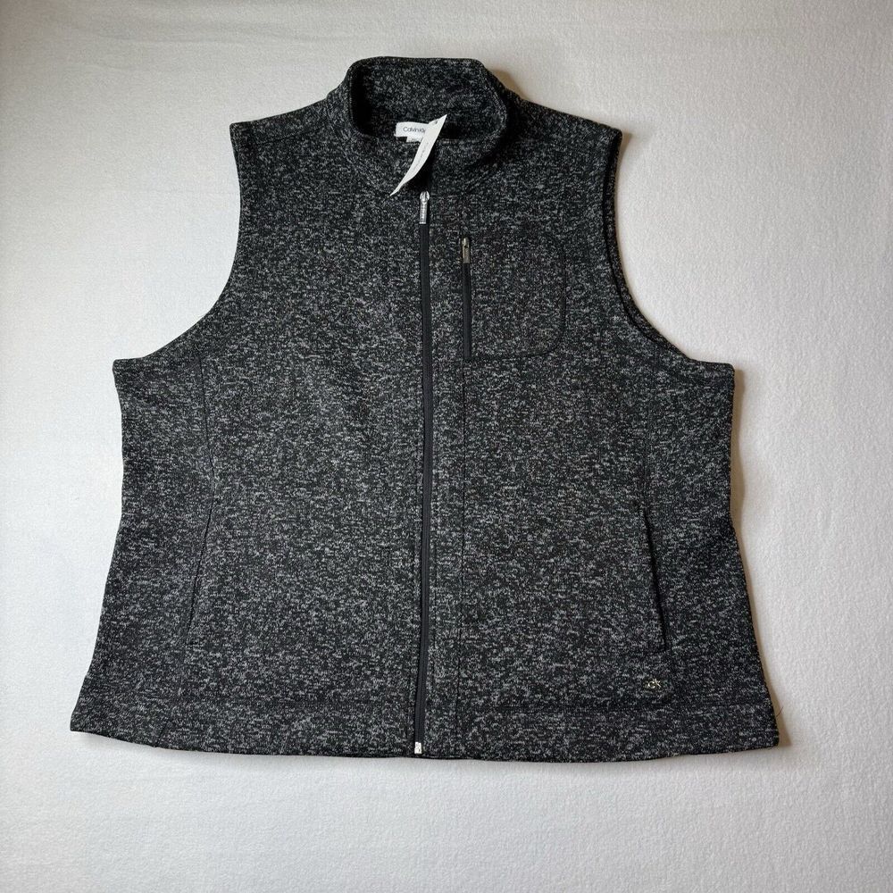 Calvin Klein NWT Women's Size 2X Black/Alabaster Zip-Up Vest Sleeveless Sweater‎